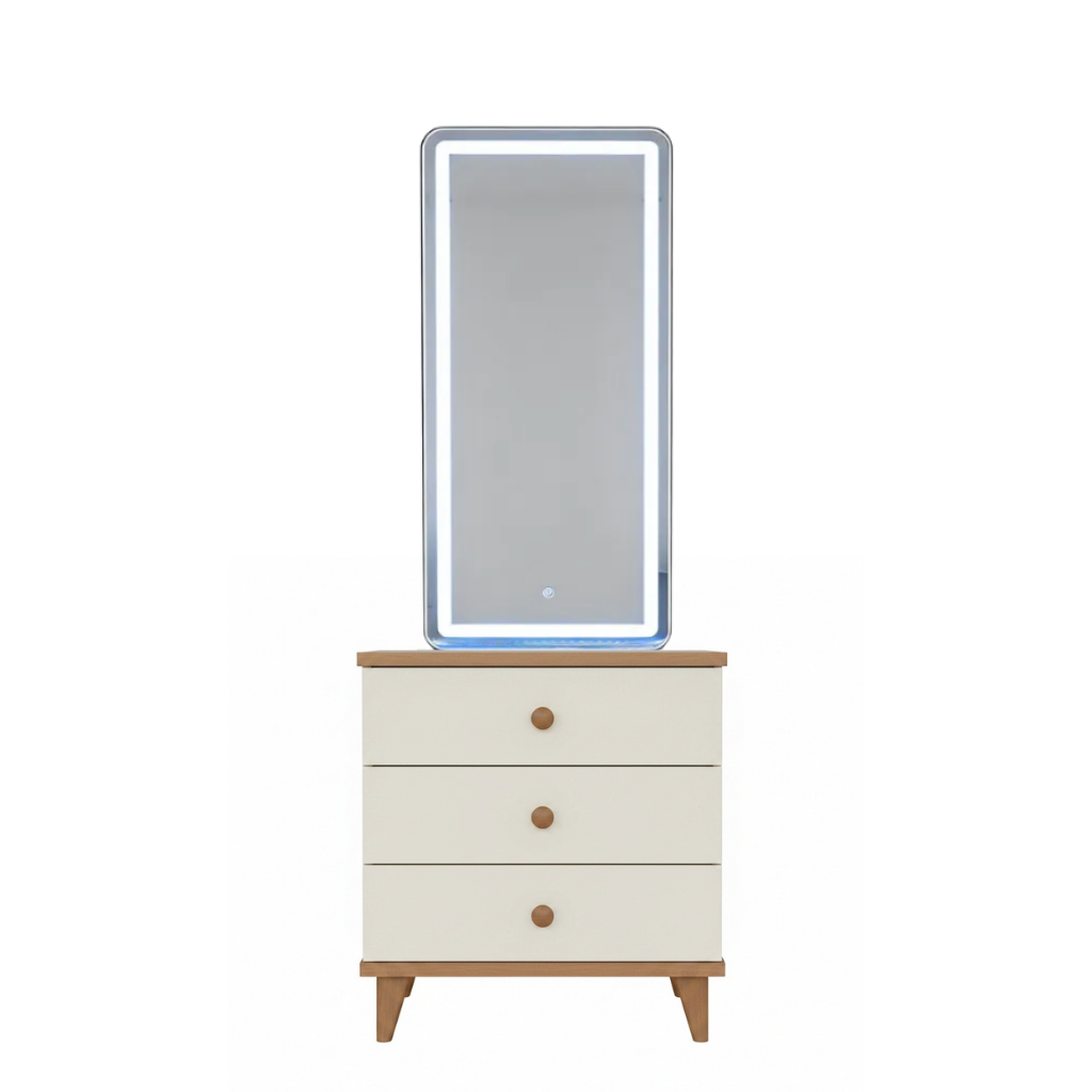Carlo Modern Nordic 3-Drawer Chest of Drawers – Two-Tone Storage Cabinet With Tall Mirror