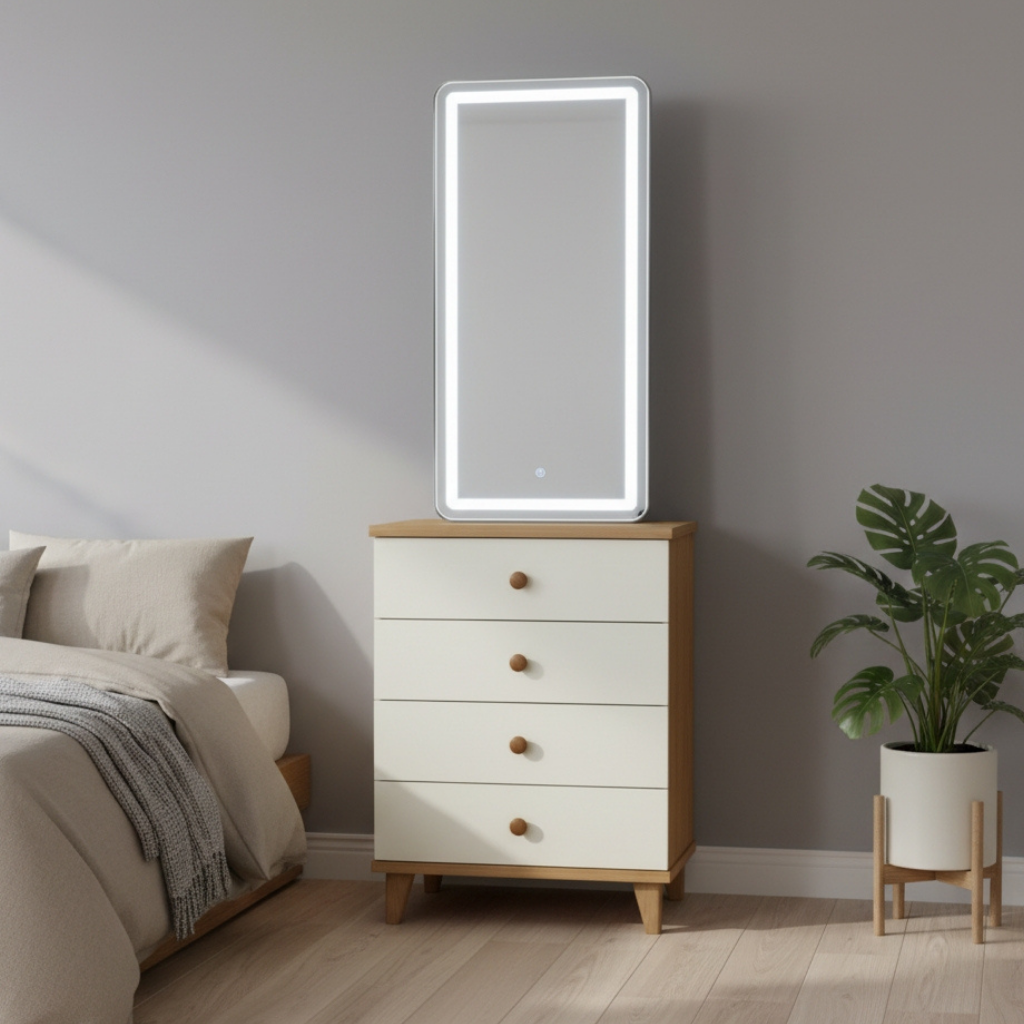 Carlo Modern Nordic 4-Drawer Chest of Drawers – Two-Tone Storage Cabinet With Tall Mirror