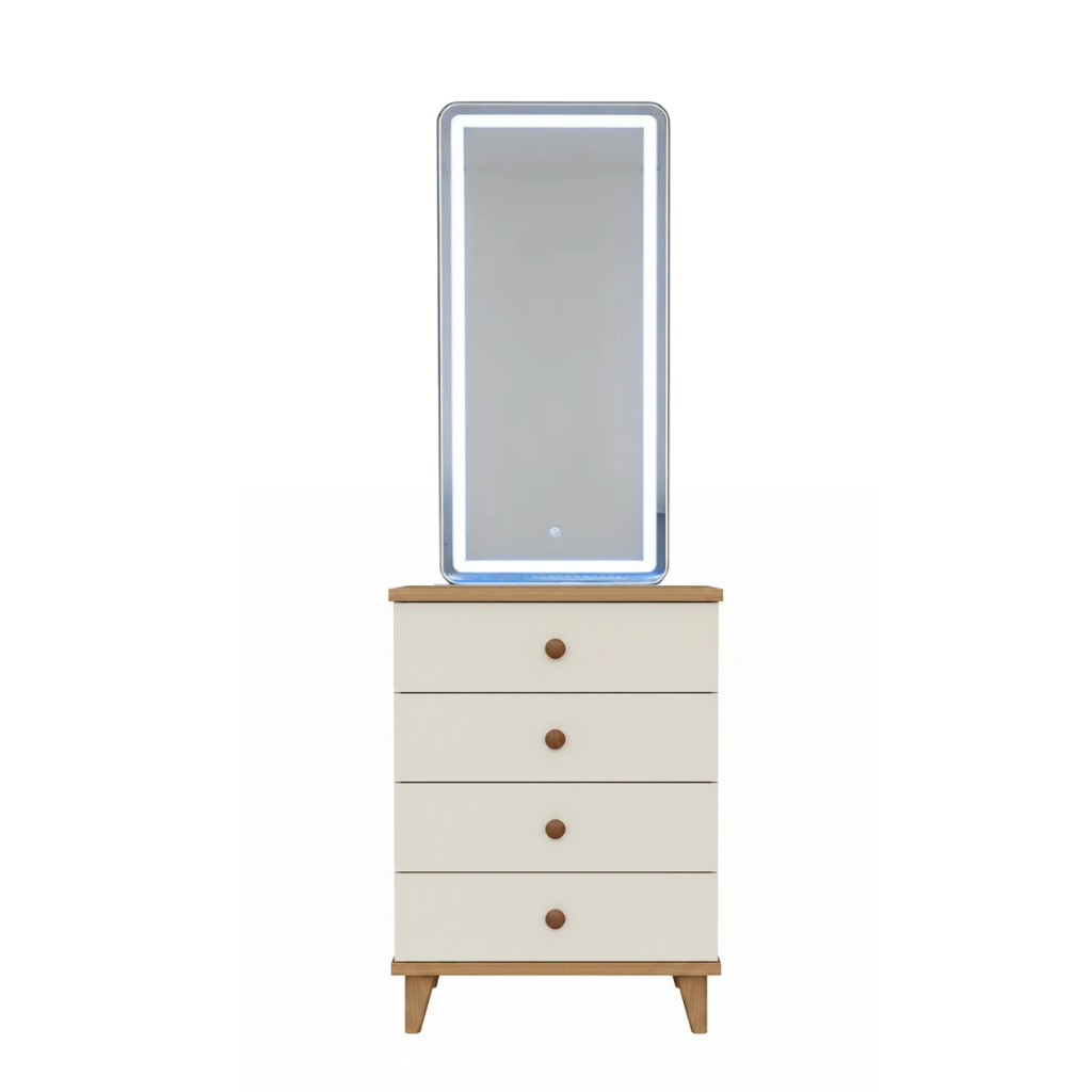 Carlo Modern Nordic 4-Drawer Chest of Drawers – Two-Tone Storage Cabinet With Tall Mirror