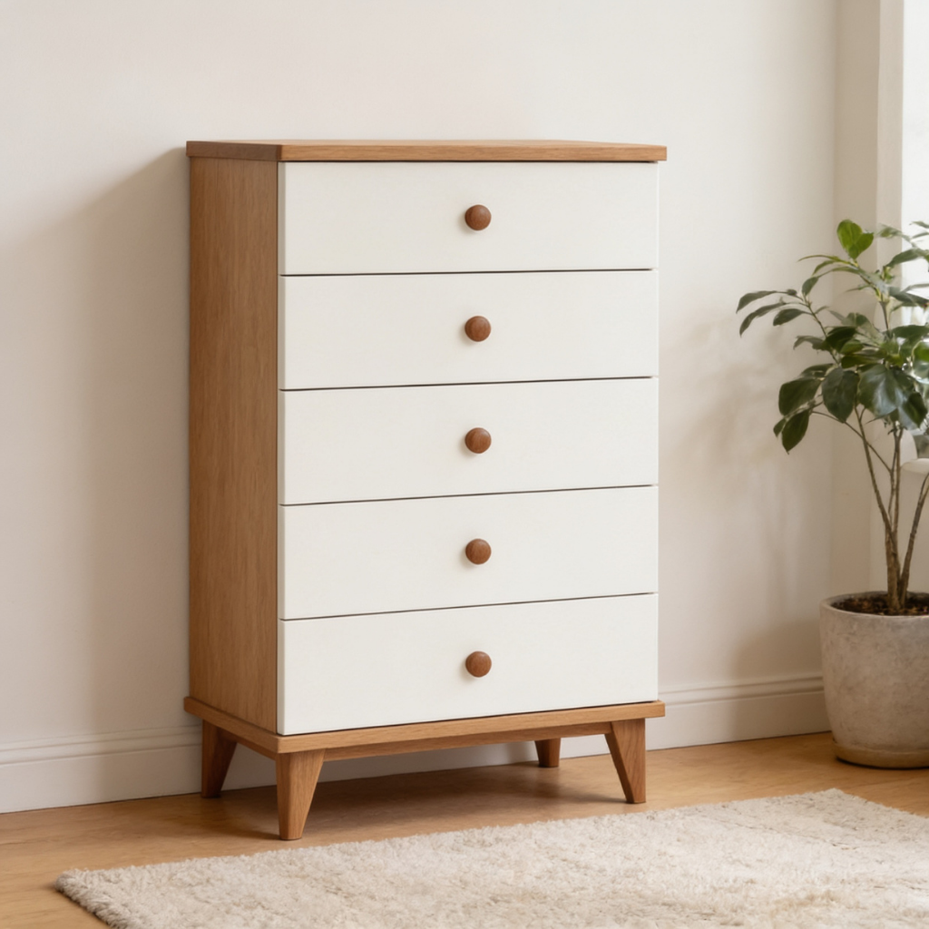 Carlo Modern Nordic 5-Drawer Chest of Drawers – Two-Tone Storage Cabinet