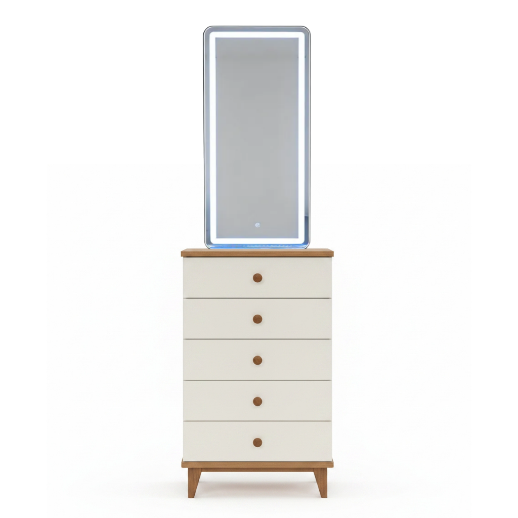 Carlo Modern Nordic 5-Drawer Chest of Drawers – Two-Tone Storage Cabinet With Tall Mirror