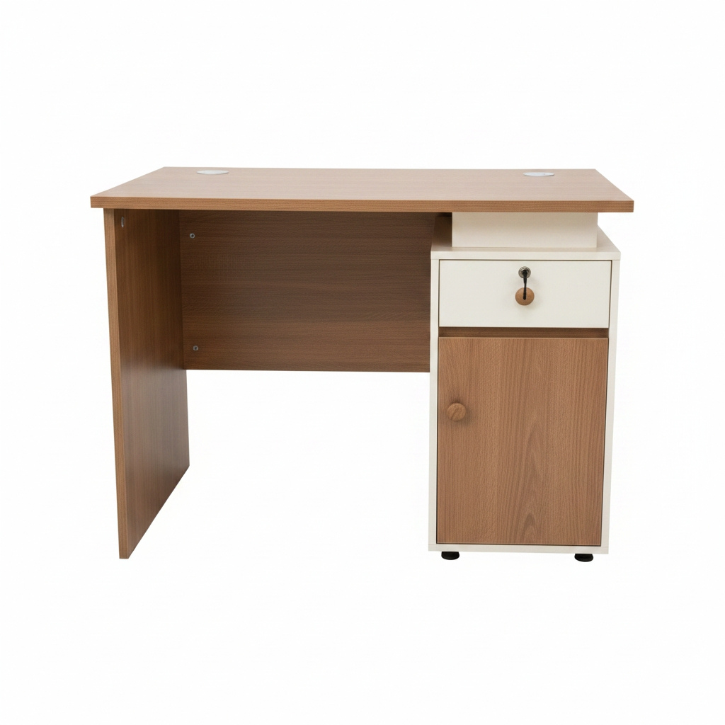 Carlo Modern Wood Writing Desk with Lockable Drawer and Storage Cabinet