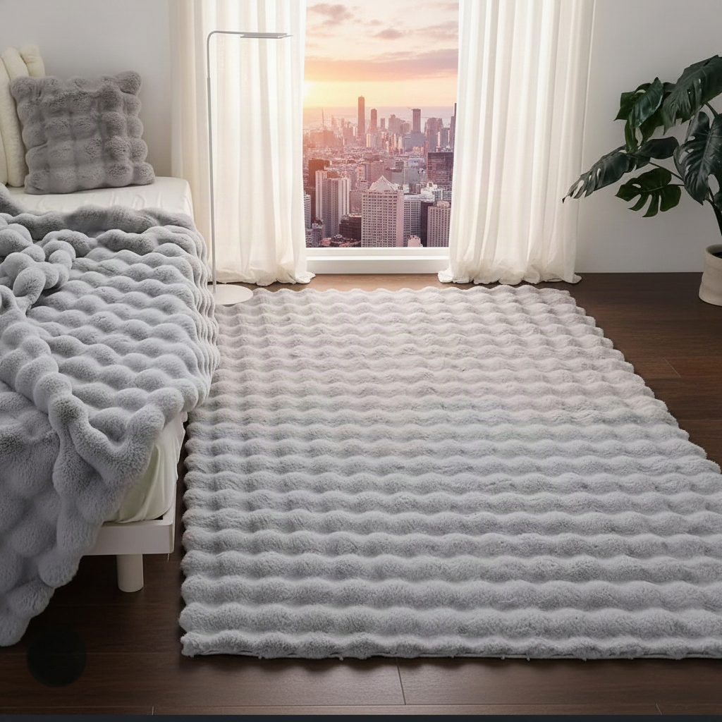 Cascade Textured Faux Fur Area Rug - Wave Shag Carpet