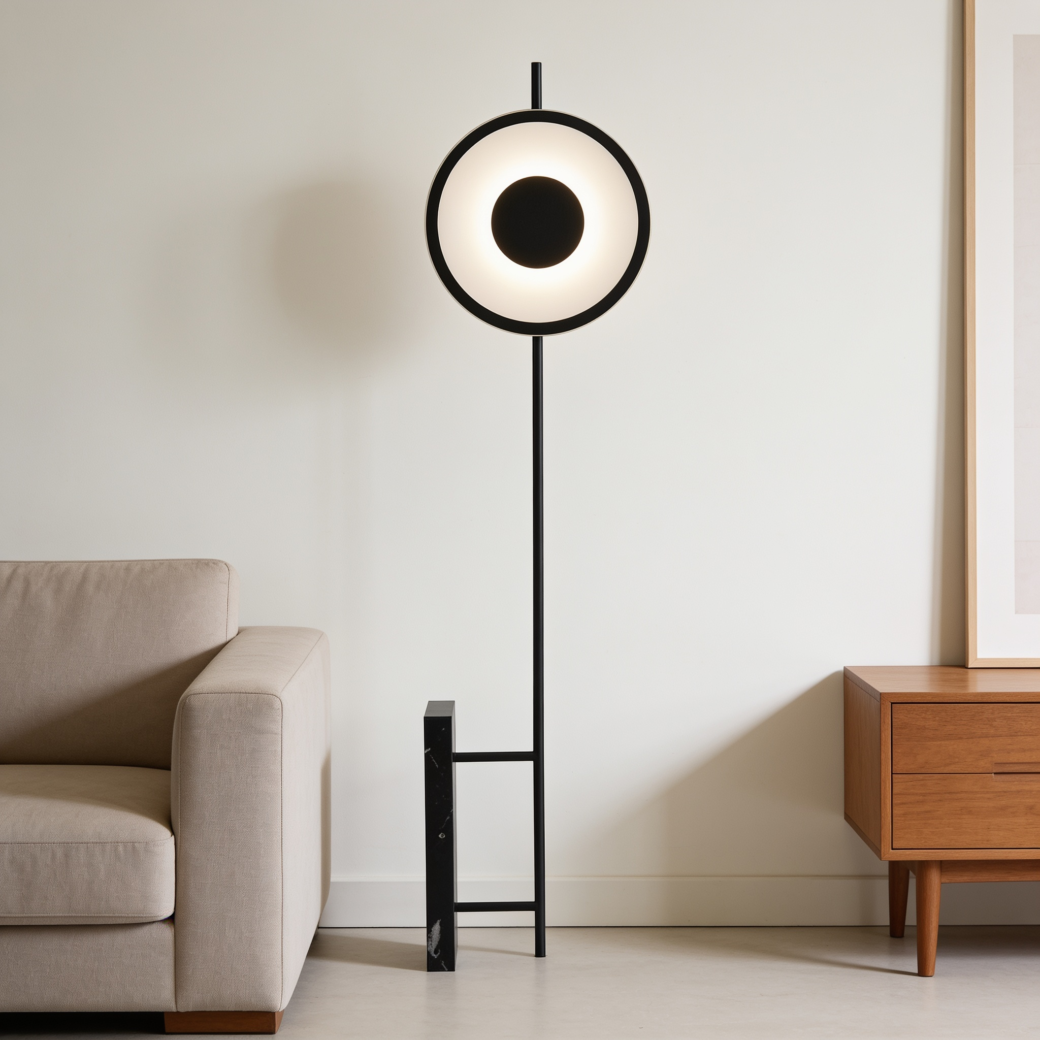 Cuneo Modern Minimalist LED Floor Lamp with Black Iron Frame and Marble Base