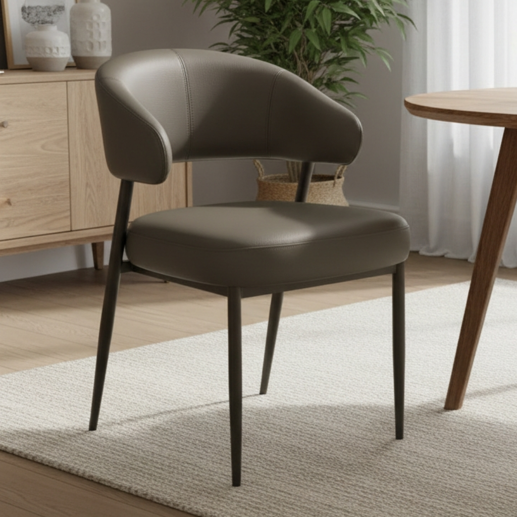 Elba Modern Faux Leather Armchair Dining Chair – Curved Backrest Chair