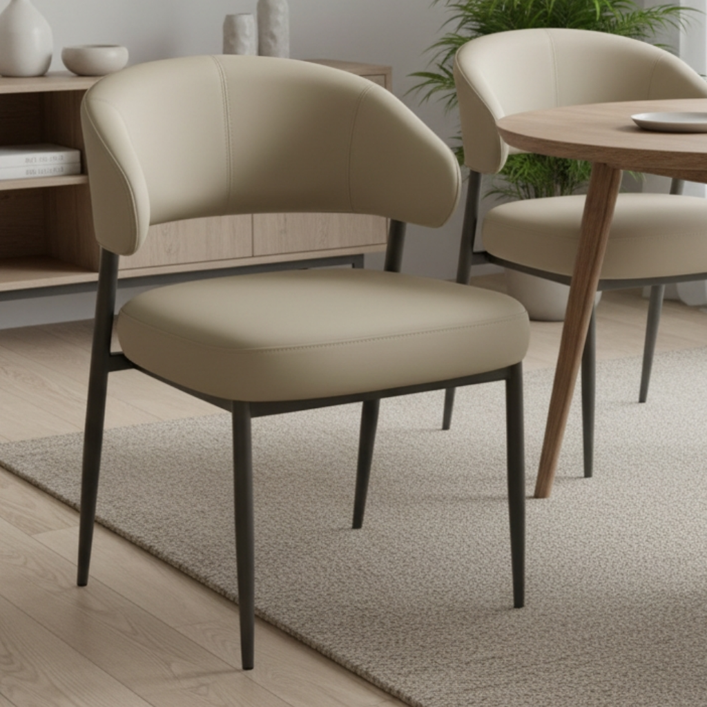 Elba Modern Faux Leather Armchair Dining Chair – Curved Backrest Chair