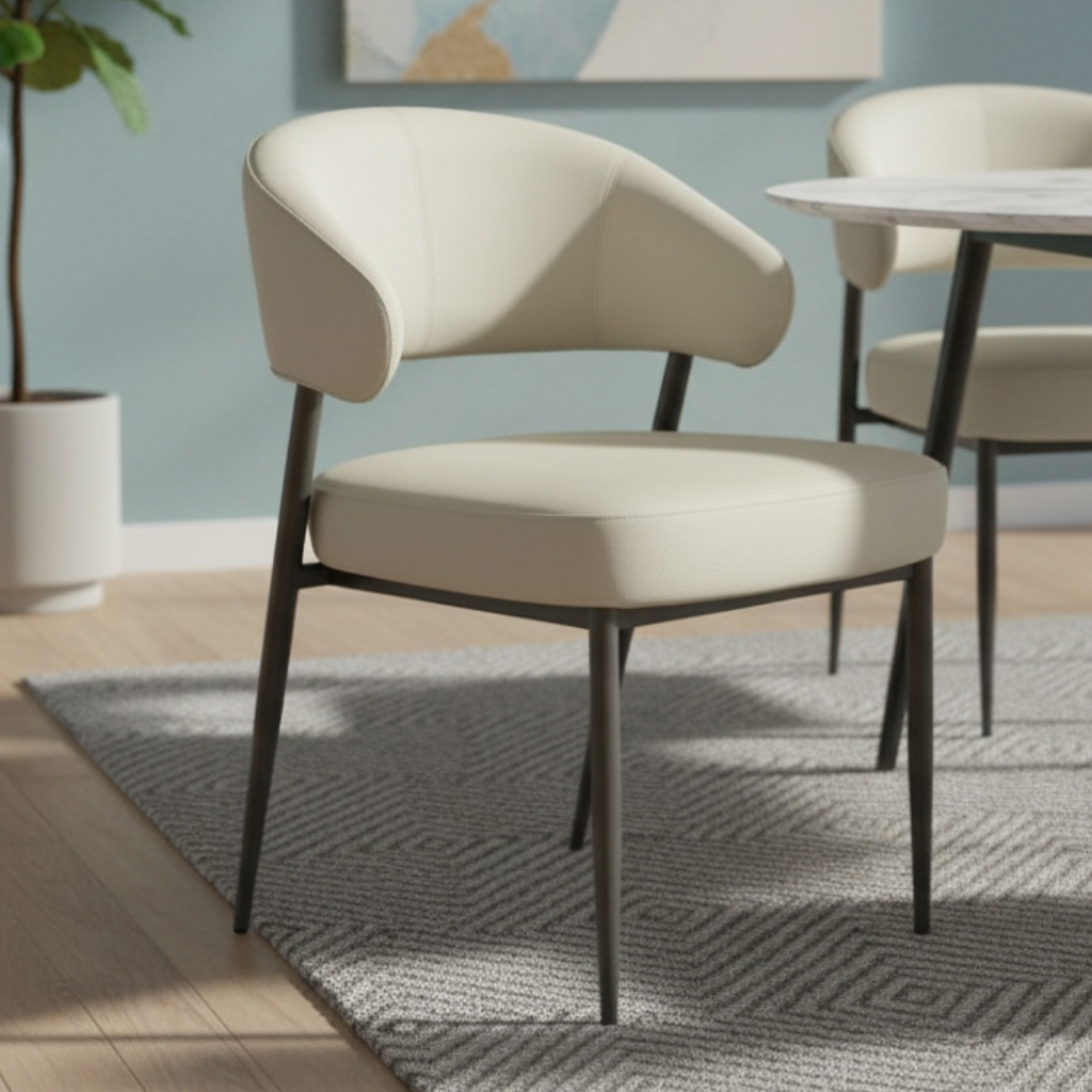 Elba Modern Faux Leather Armchair Dining Chair – Curved Backrest Chair