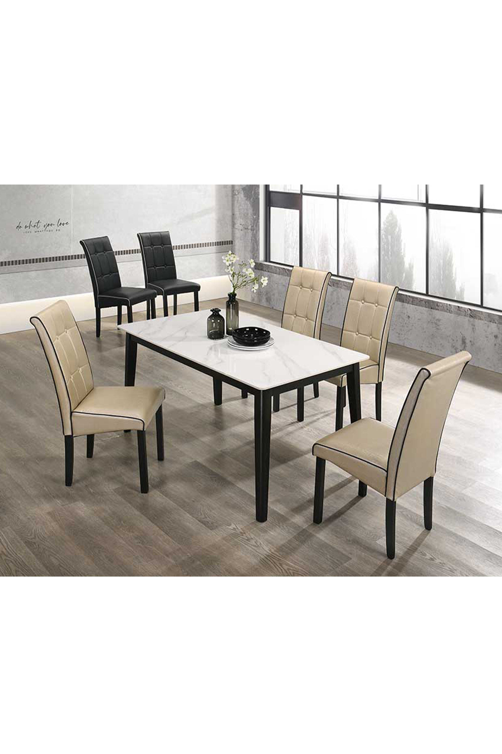 Elicona 1.4m Dining Table + 6 Colle Leather Dining Chairs
