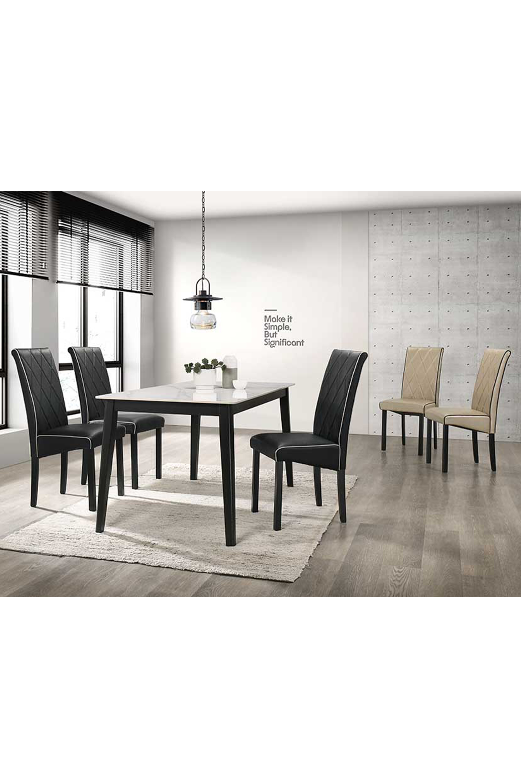 Elicona 1.4m Dining Table + 6 Veruno Leather Dining Chairs