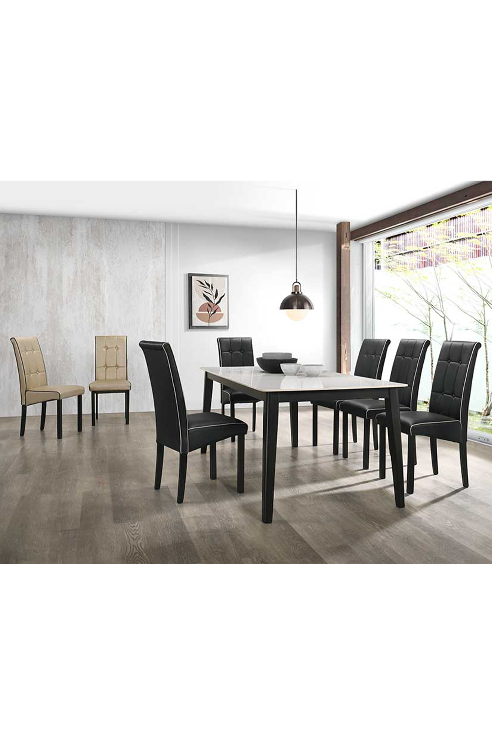Elicona 1.8m Dining Table + 8 Colle Leather Dining Chairs