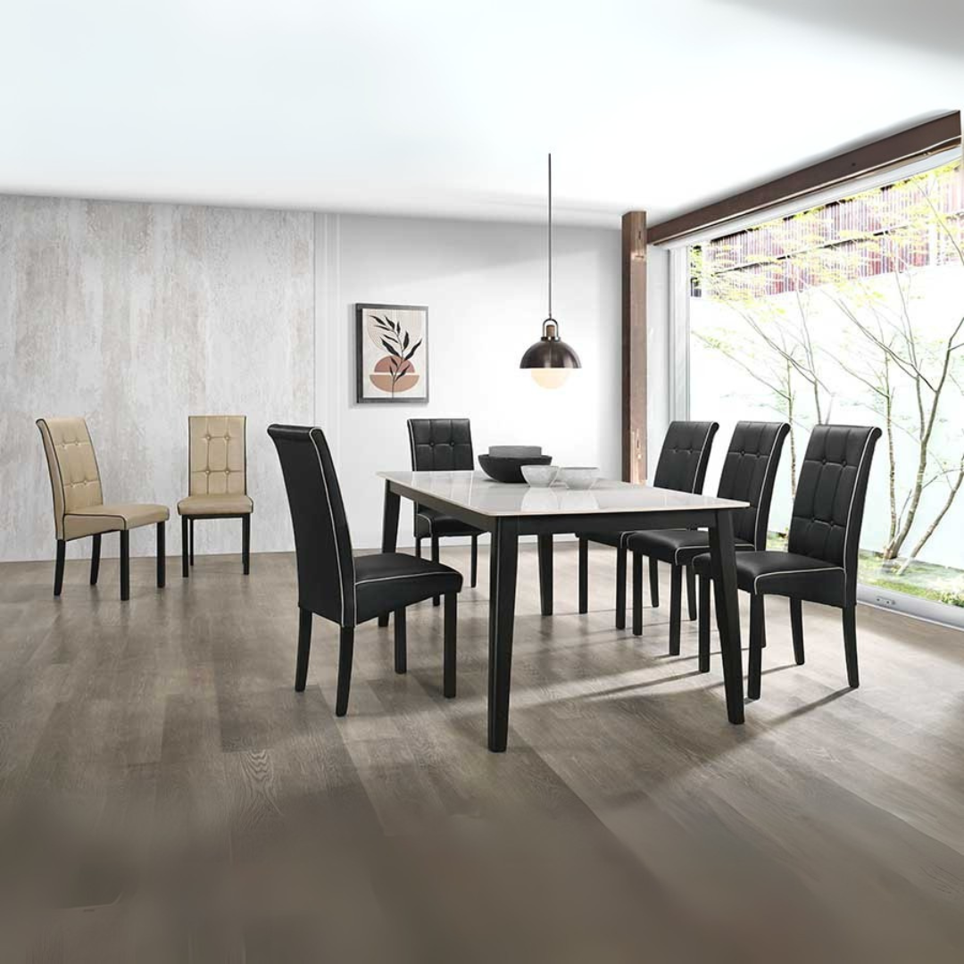 Elicona 1.8m Dining Table + 8 Colle Leather Dining Chairs