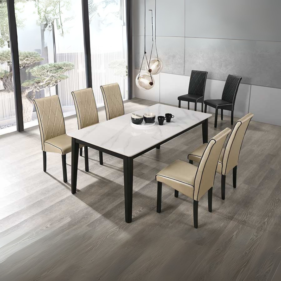 Elicona 1.8m Dining Table + 8 Veruno Leather Dining Chairs