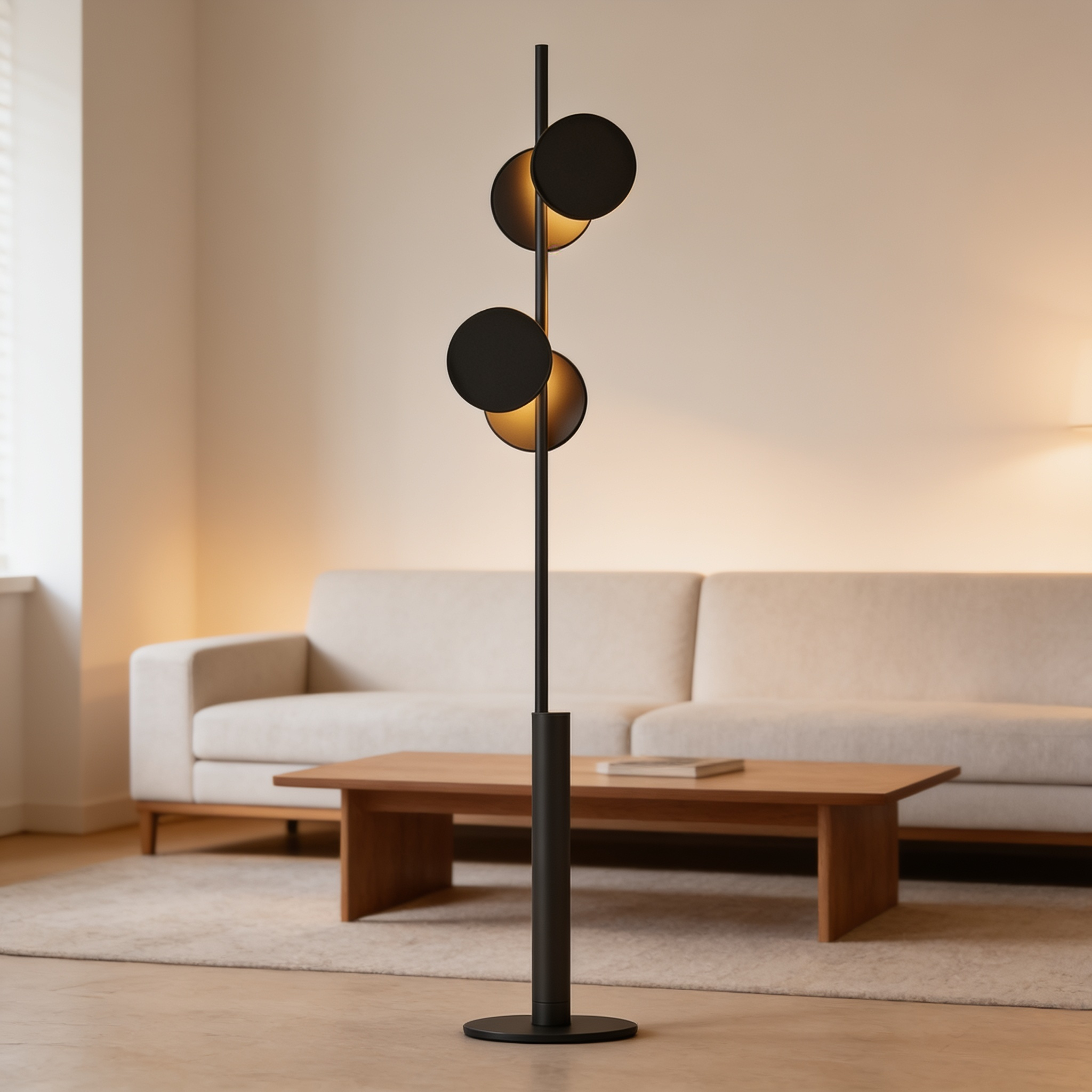 Erice Modern Minimalist LED Floor Lamp - Matte Black Sculptural Floating Disc