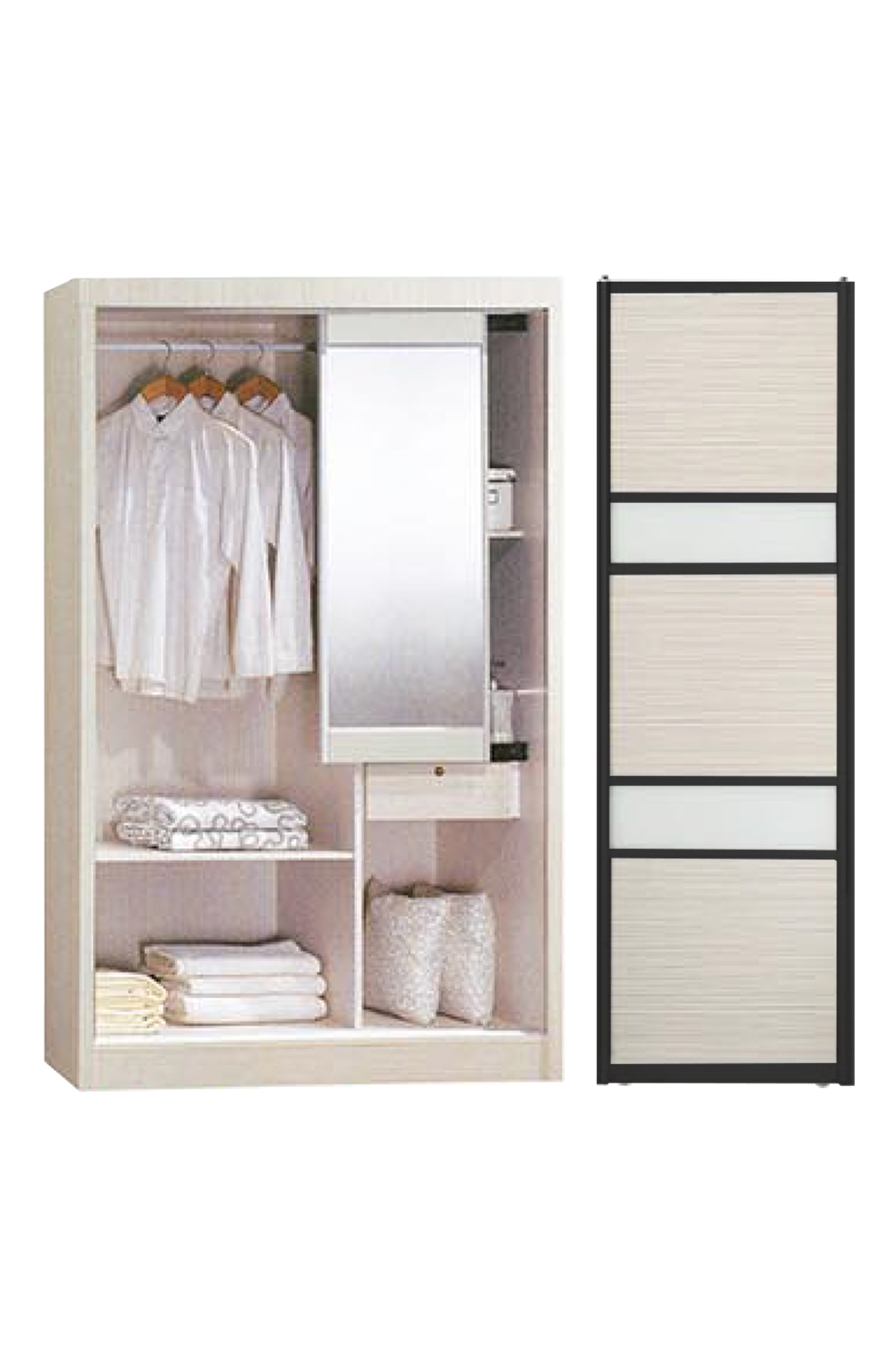 Essential 4ft White Wash Sliding Mirror Wardrobe B