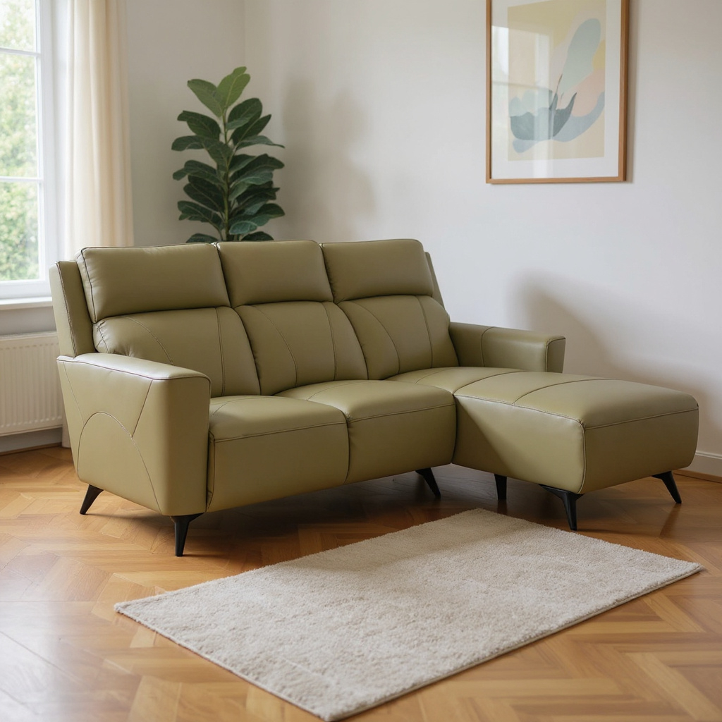 Feletto Leather L-Shape Sofa with High Backrest