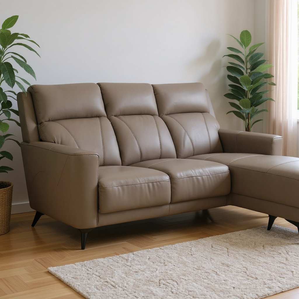 Feletto Leather L-Shape Sofa with High Backrest