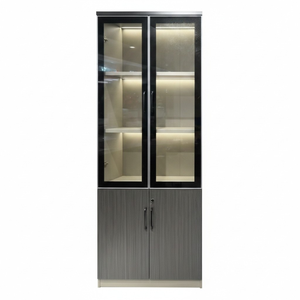 Grado 2 Door Modern Office Filing Cabinet with Glass Doors and LED Lighting