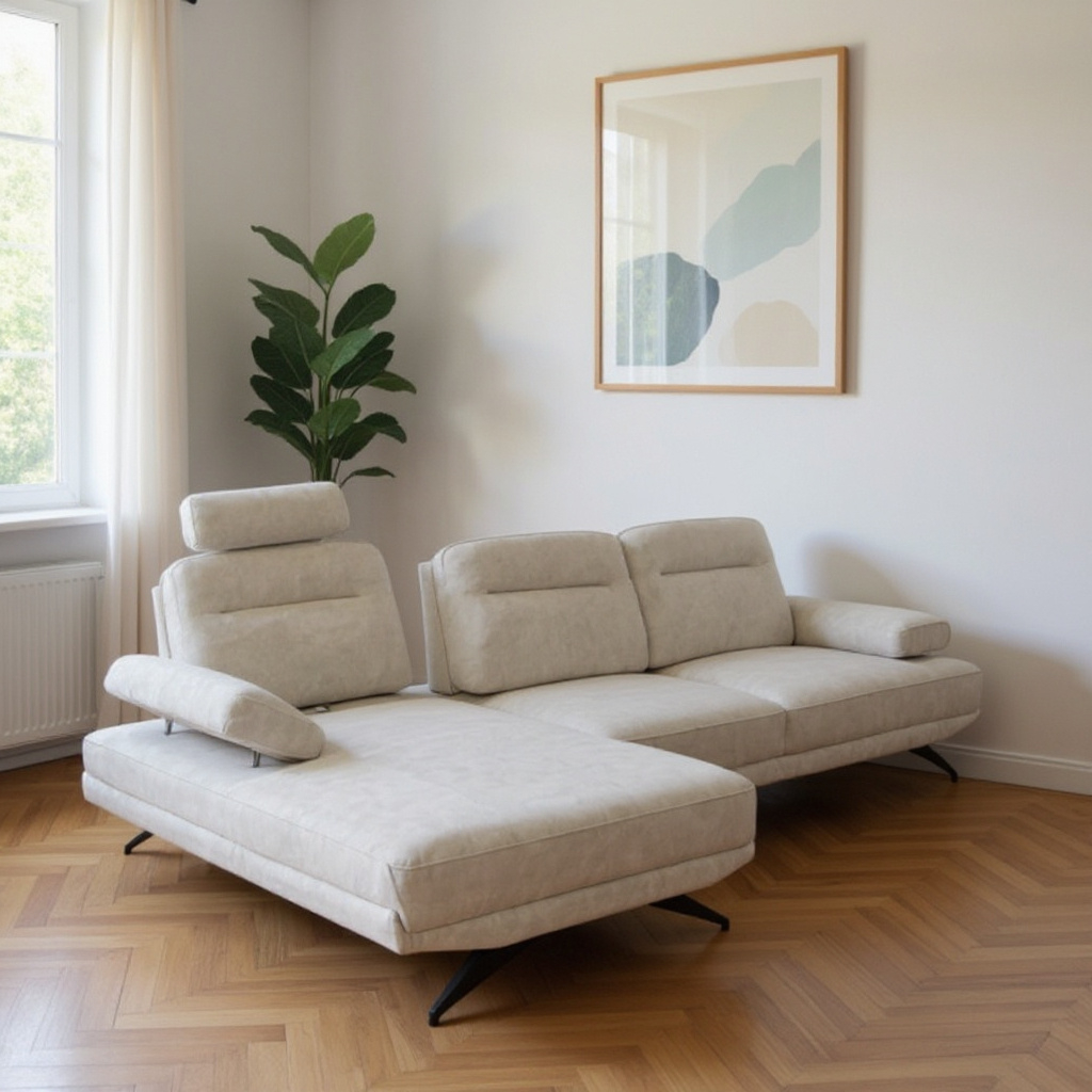 Isnello High Tech Fabric L-Shape with Adjustable Backrest Sofa
