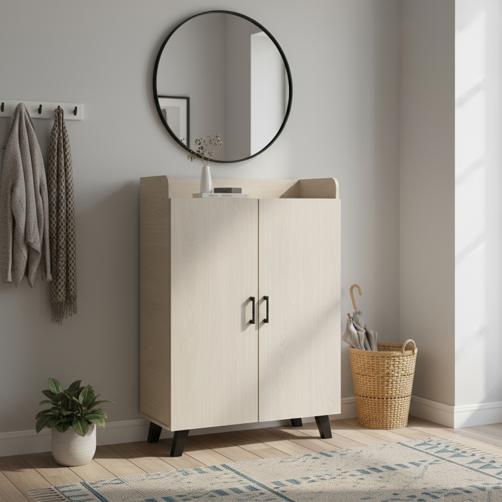 Jim 4 Shelves Shoe Cabinet (White Ash)