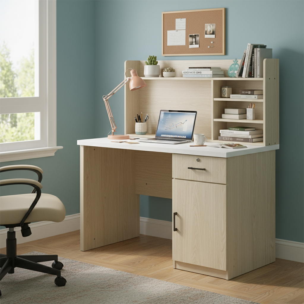 Jim Study Table With Bookshelf (White Ash)