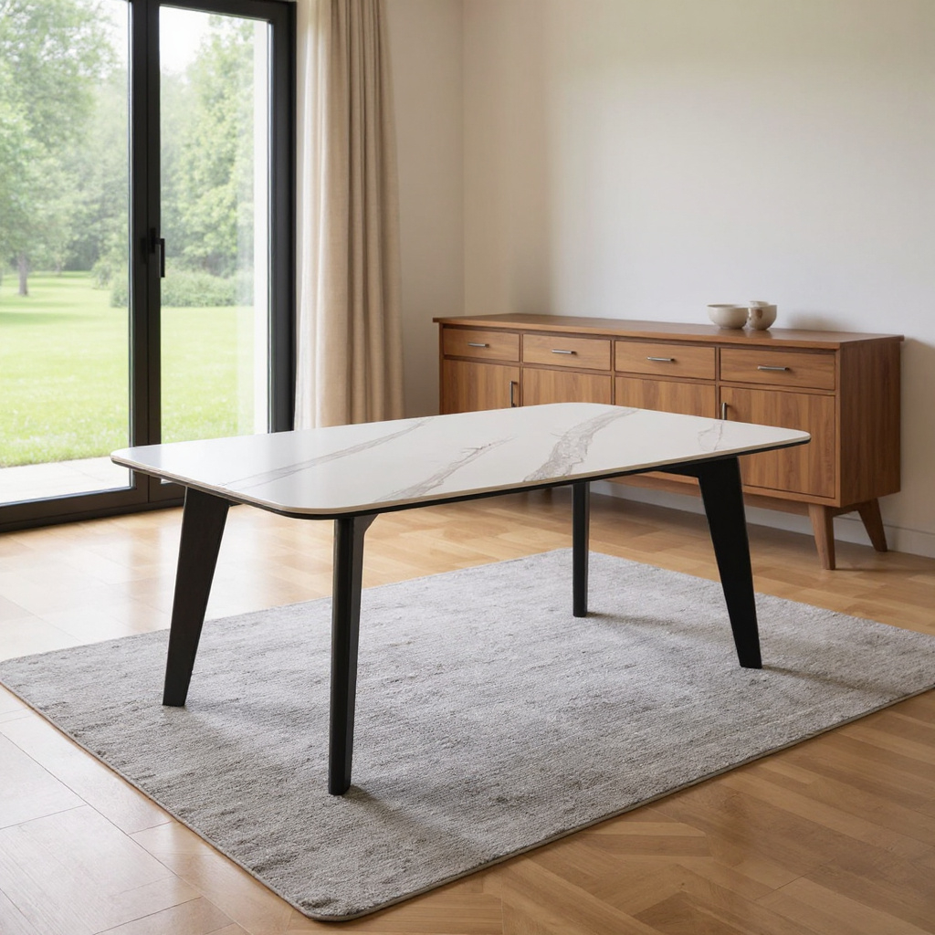 Jerzu Sintered Stone Glossy White Dining Table