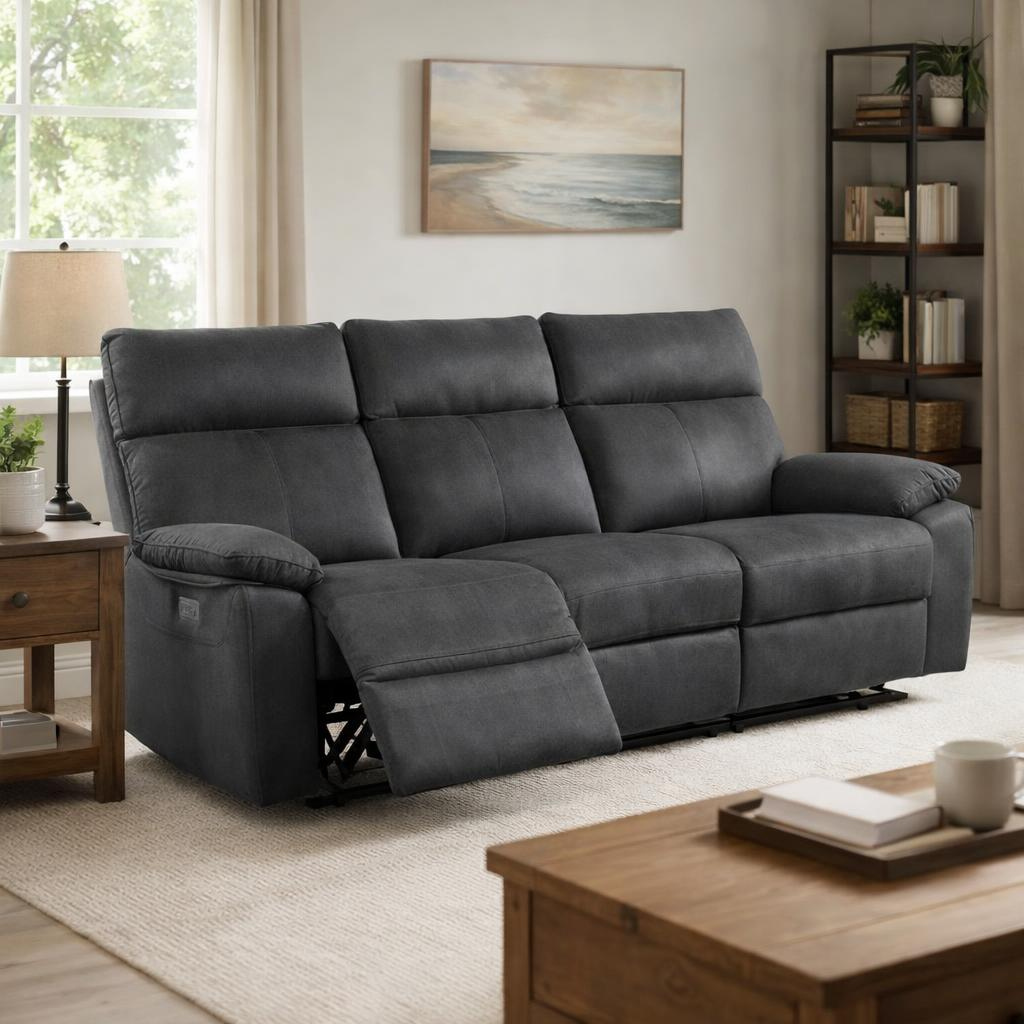 Juno 3 Seater Recliner Sofa – Pet Friendly Fabric (Charcoal)