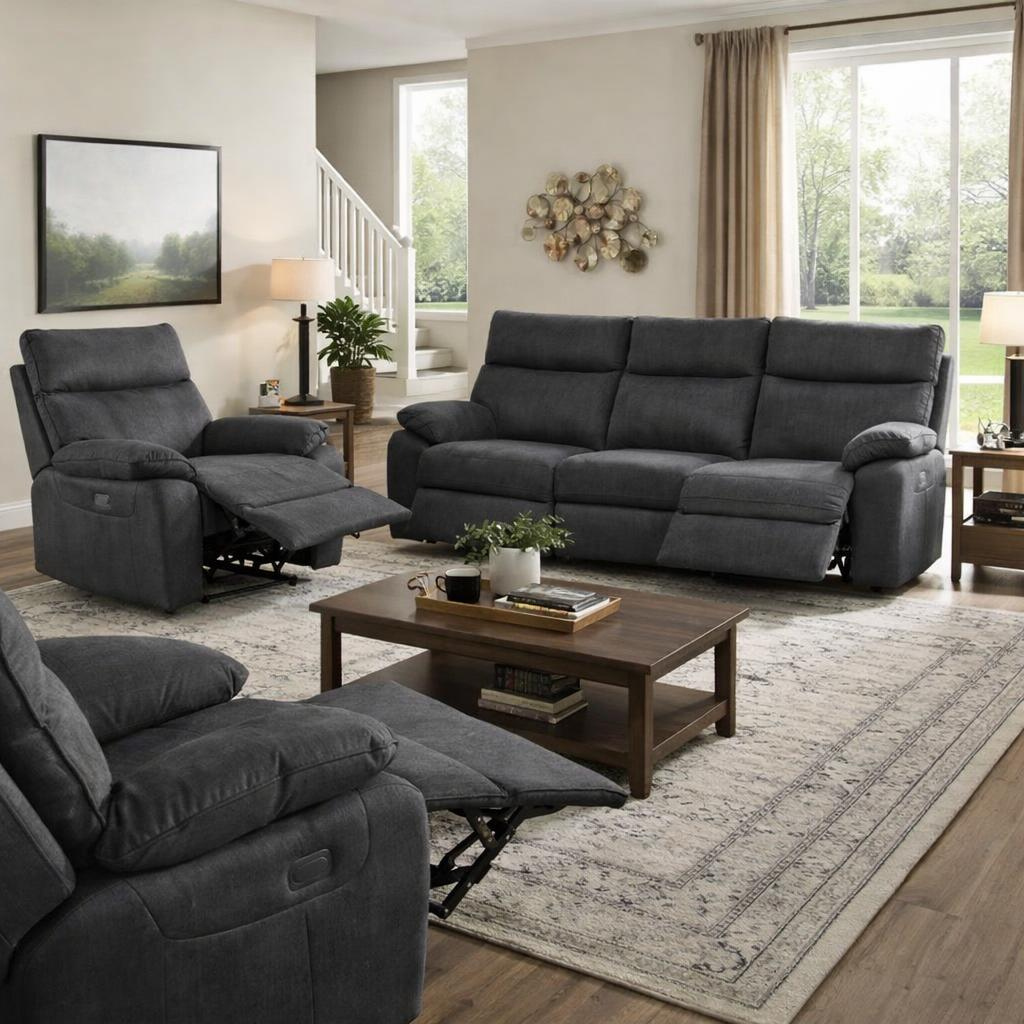 Juno 3 Seater Recliner Sofa – Pet Friendly Fabric (Charcoal)