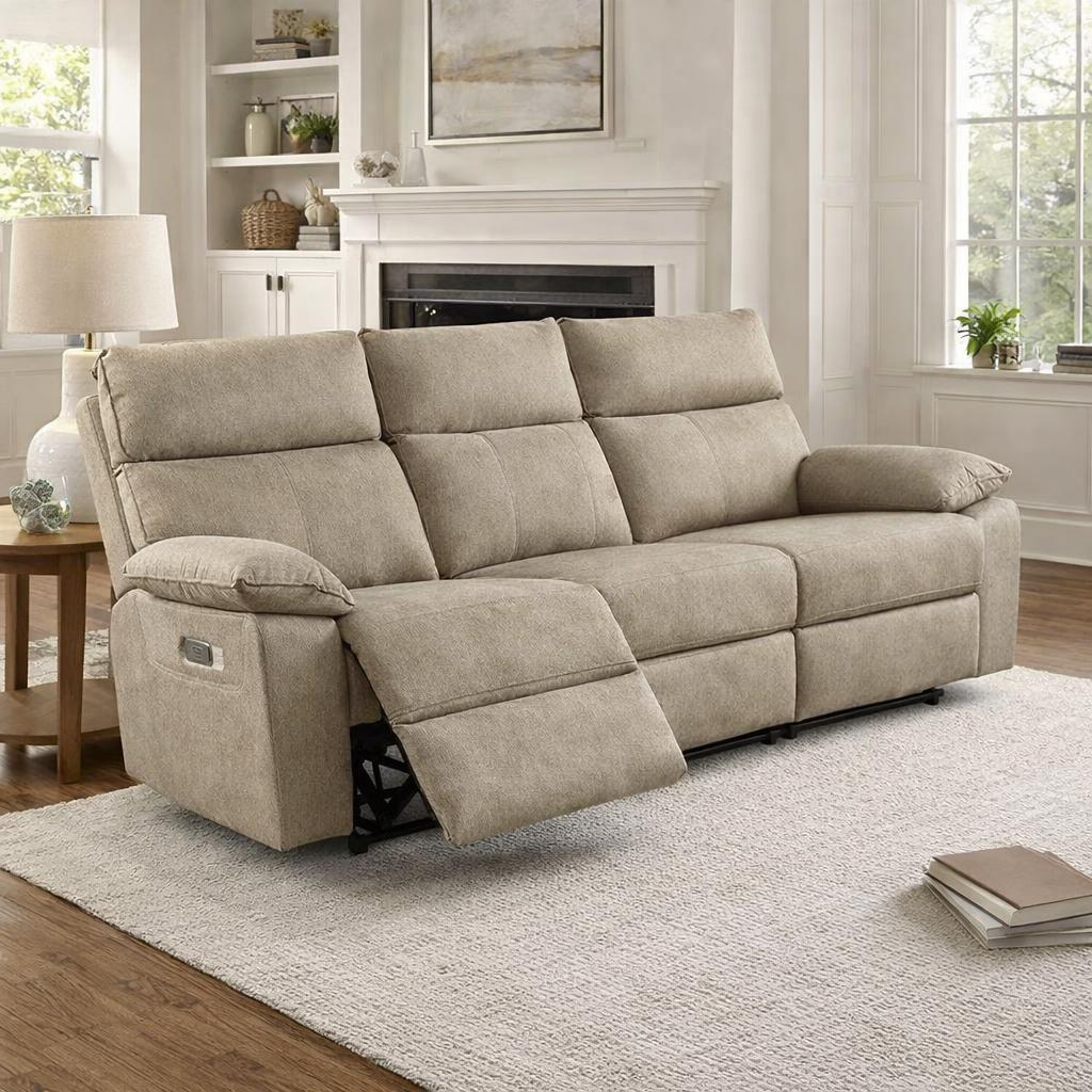 Juno 3 Seater Recliner Sofa – Pet Friendly Fabric (Hazy Grey)