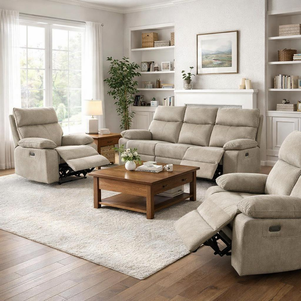 Juno 3 Seater Recliner Sofa – Pet Friendly Fabric (Hazy Grey)
