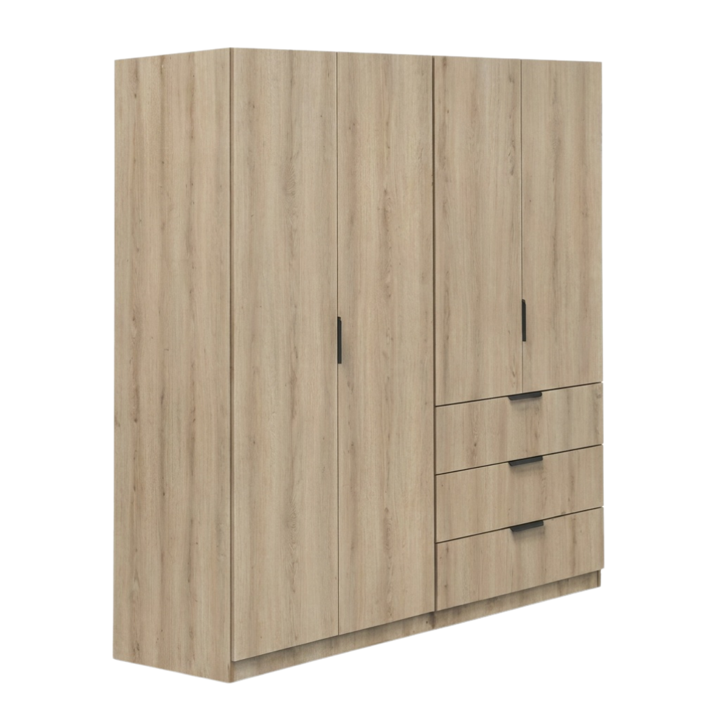 Lago 4 Door 3 Drawer Wardrobe (Light Oak)