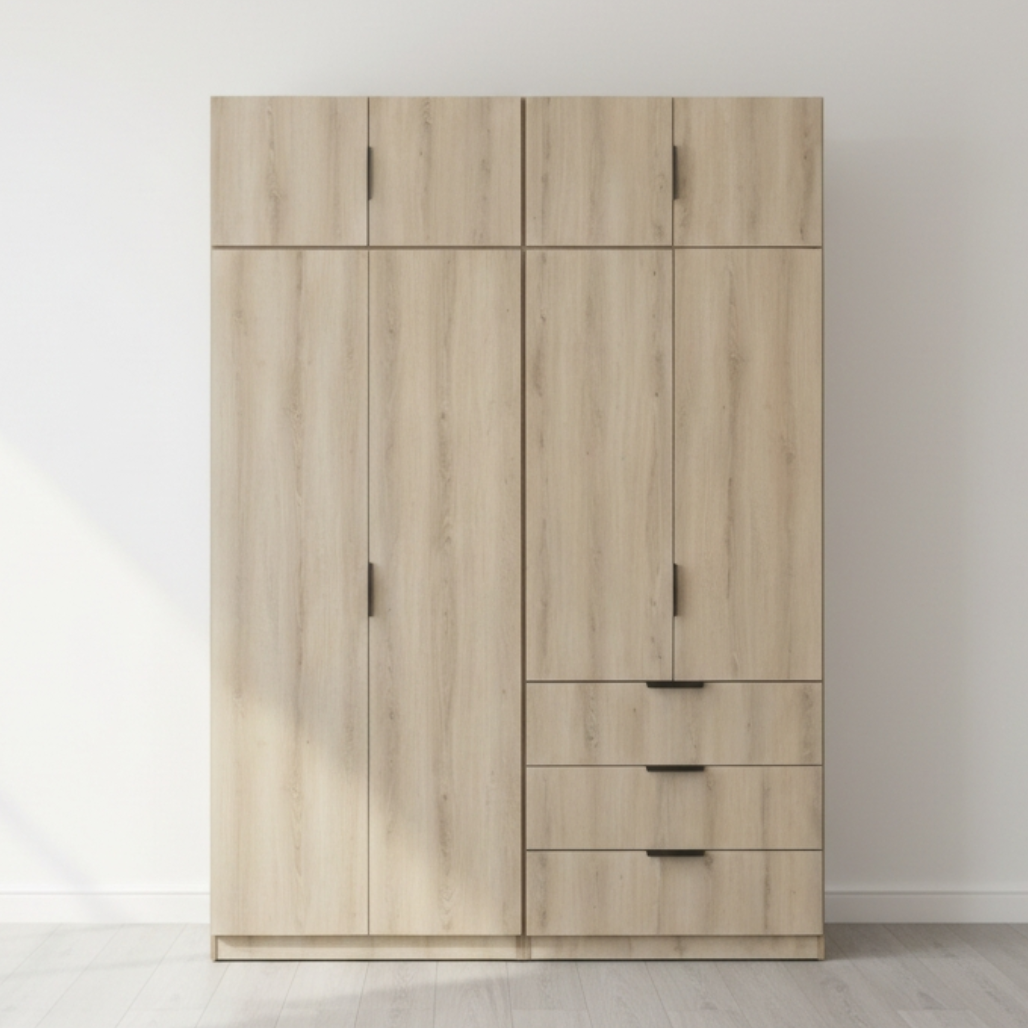 Lago 4 Door 3 Drawer Wardrobe (Light Oak)