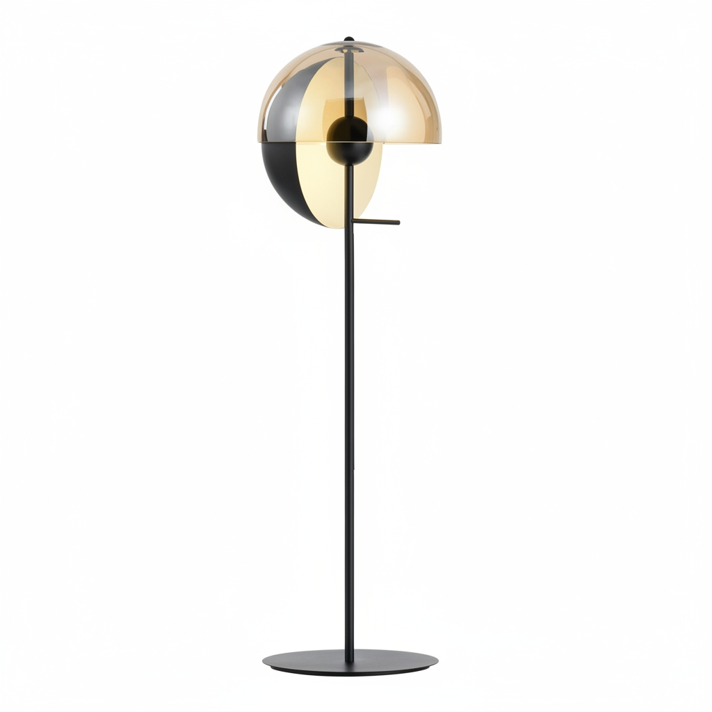 Lecce Modern Floor Lamp, Mid-Century Geometric Glass Standing Light with Amber Dome Shade