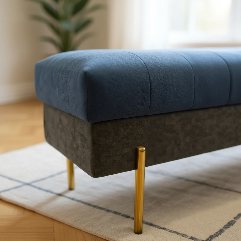 Lisa Fabric Long Bench Dark Blue