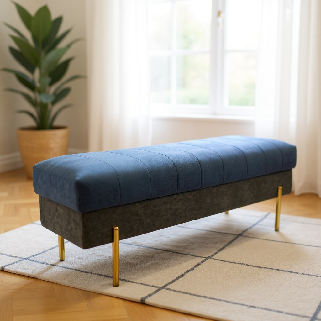 Lisa Fabric Long Bench Dark Blue