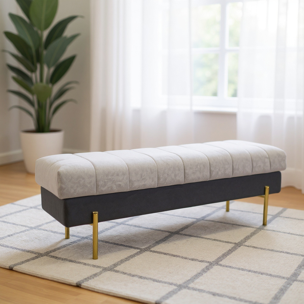 Lisa Fabric Long Bench Light Grey