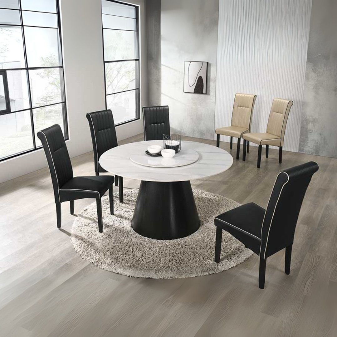 Livenza Round Dining Table + 6 Greci Leather Dining Chairs