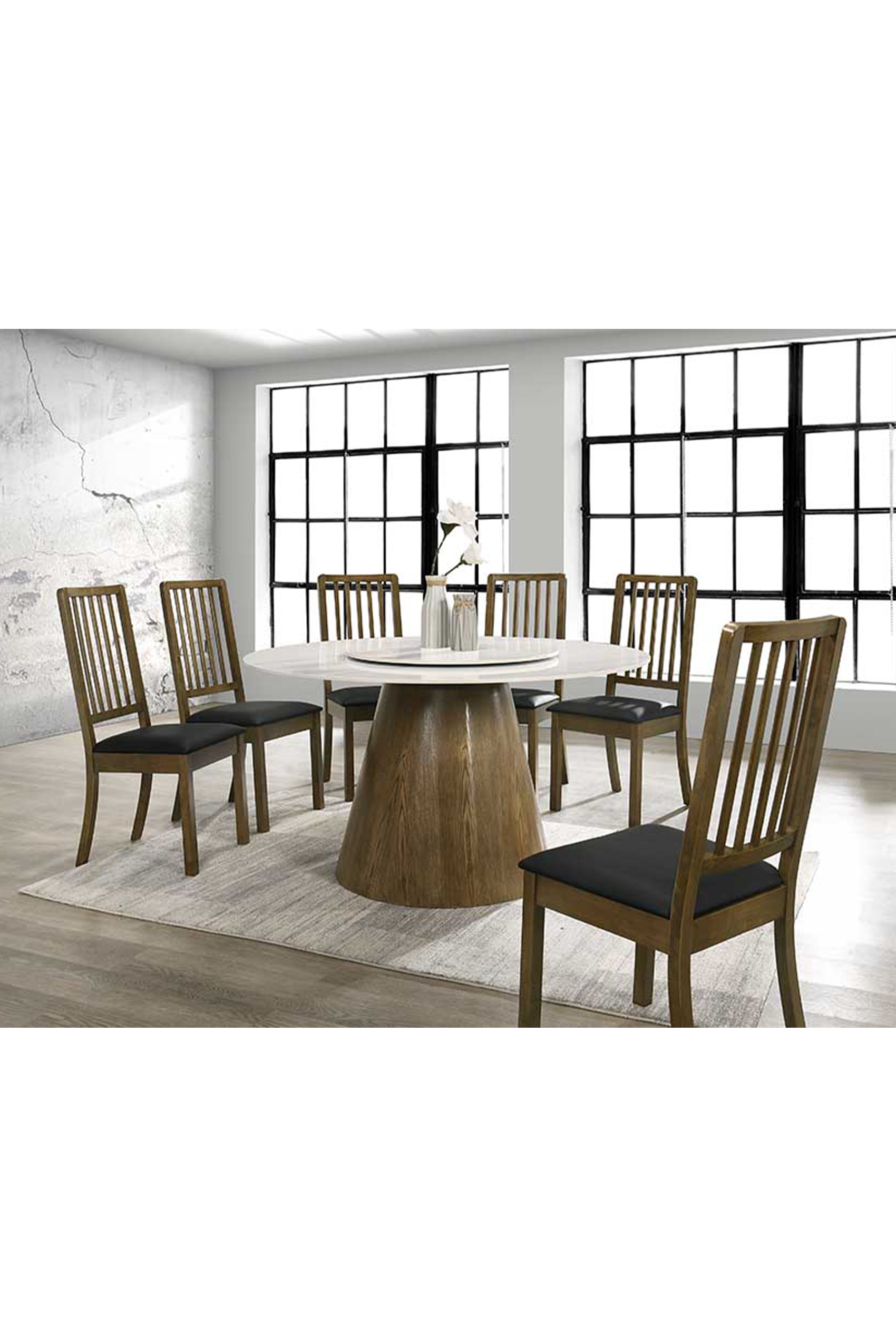 Livenza Round Dining Table + 6 Marittima Leather Dining Chairs