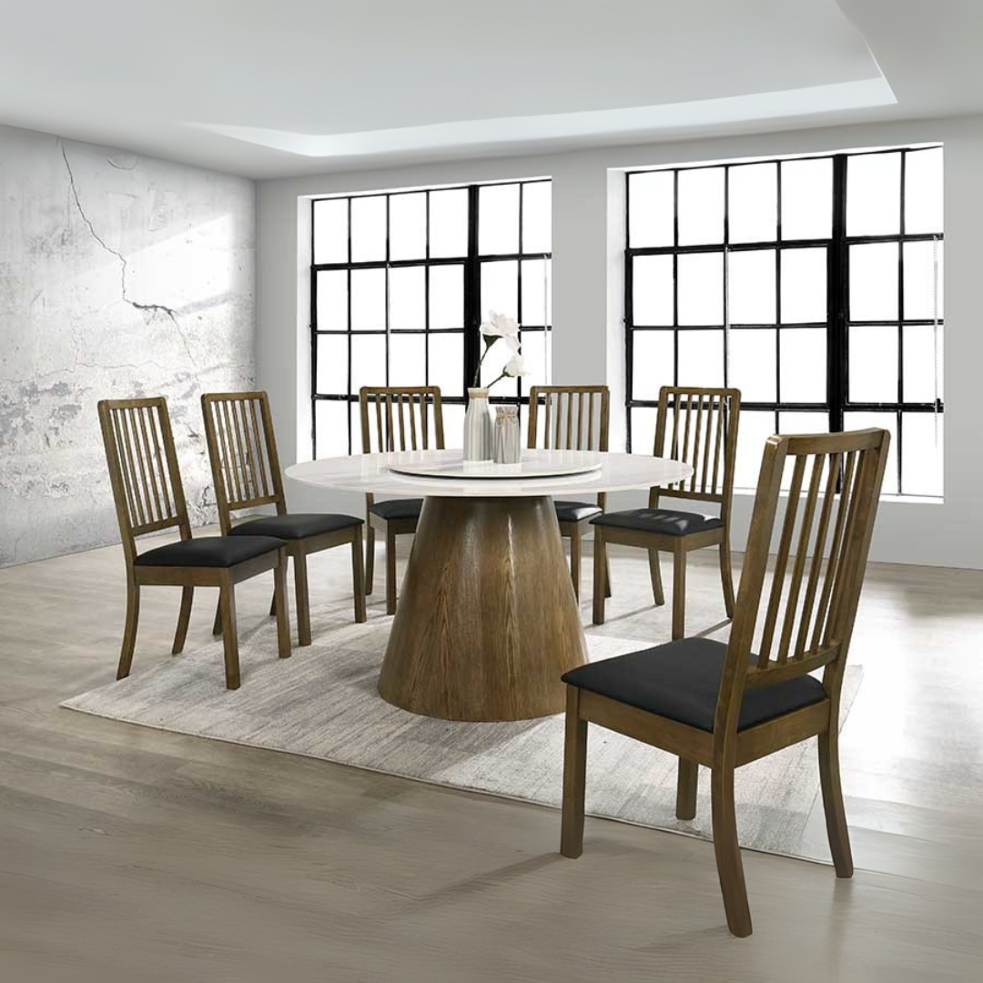 Livenza Round Dining Table + 6 Marittima Leather Dining Chairs