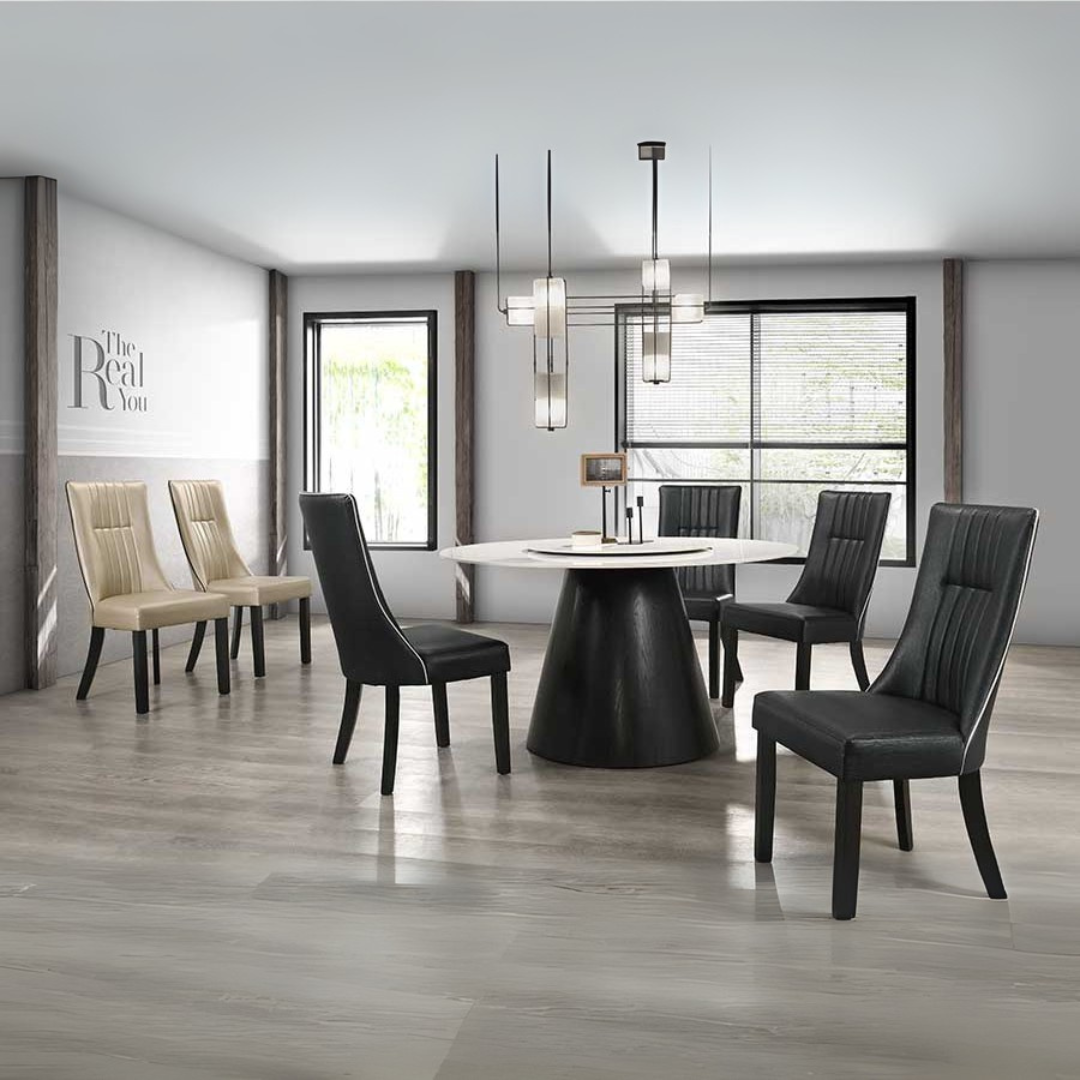 Livenza Round Dining Table + 6 Naxos Leather Dining Chairs