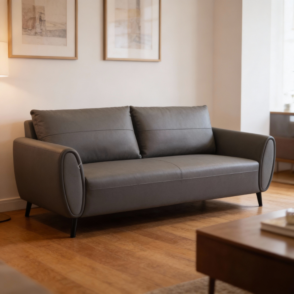 Loris 3 Seater Leather Sofa Grey