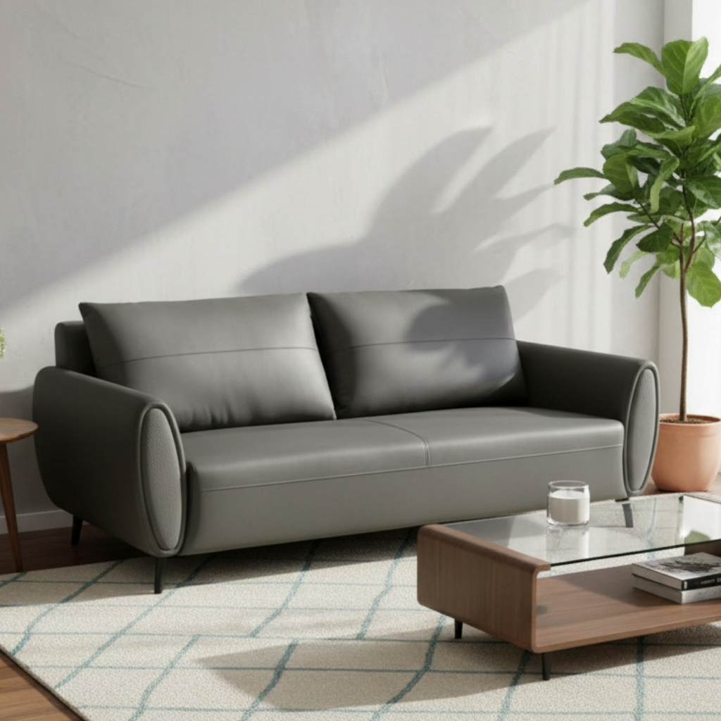 Loris 3 Seater Leather Sofa Grey