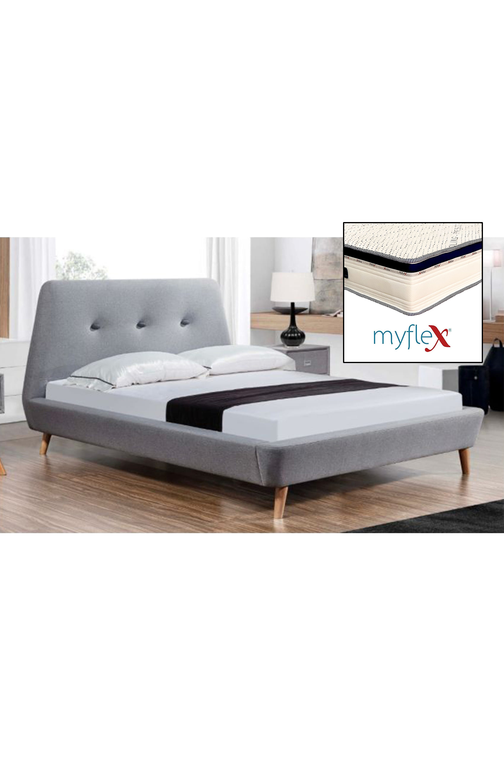 Lozzolo Queen Size Panel Bed Frame + Myflex Mattress