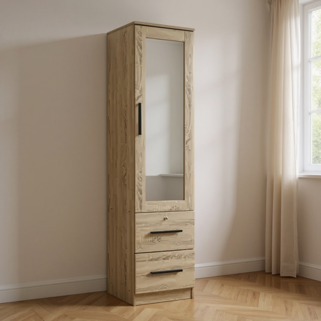 Lucas 1 Door with Drawer and Mirror Wardrobe