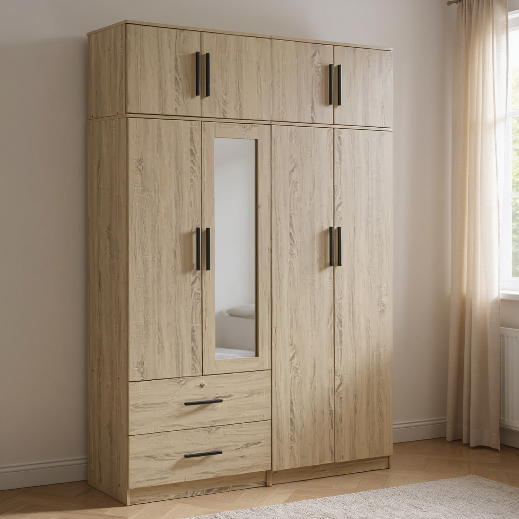 Lucas 4 Door with Drawer and Mirror Wardrobe