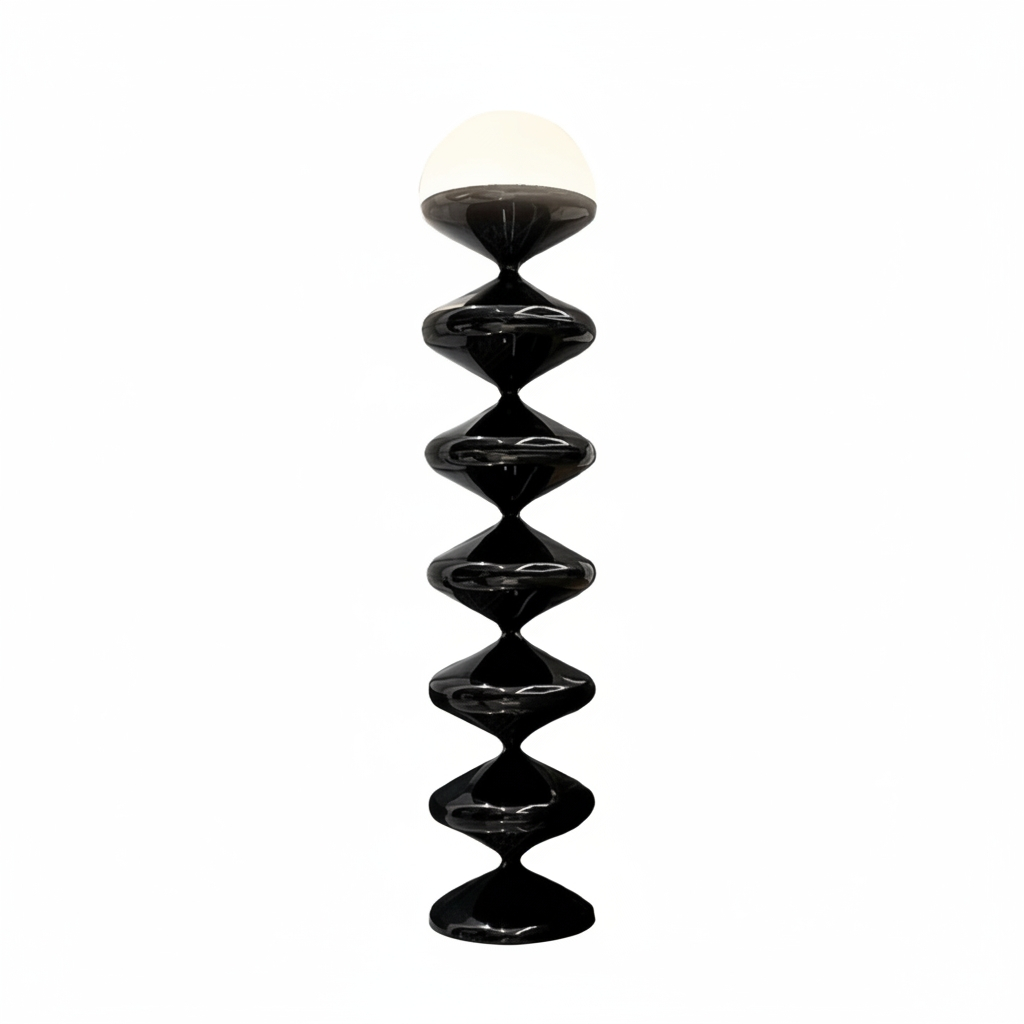 Lucca Mid-Century Stacked Gourd Floor Lamp – Black Resin