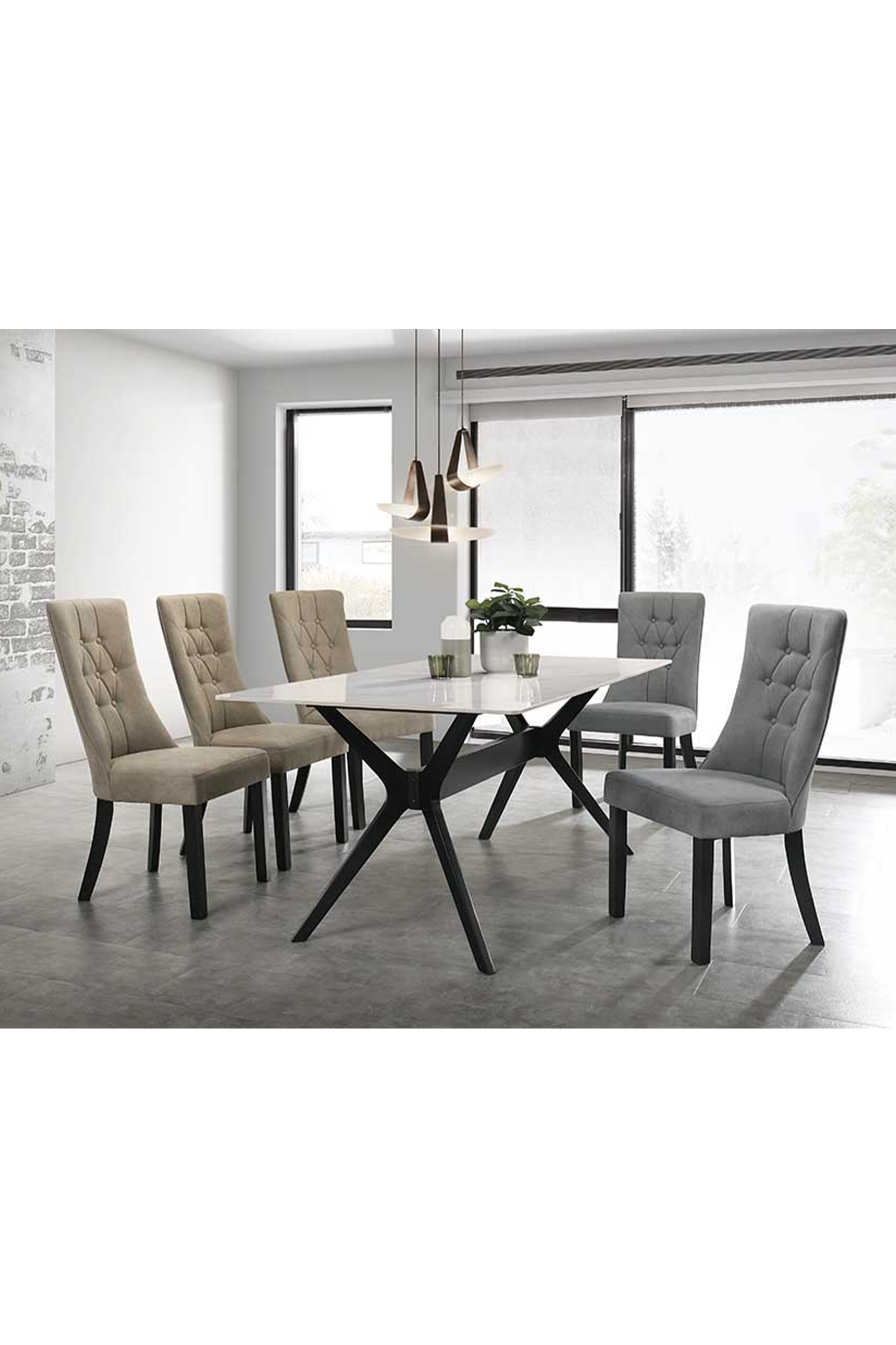 Marianopoli Dining Table + 6 Comune Fabric Dining Chairs