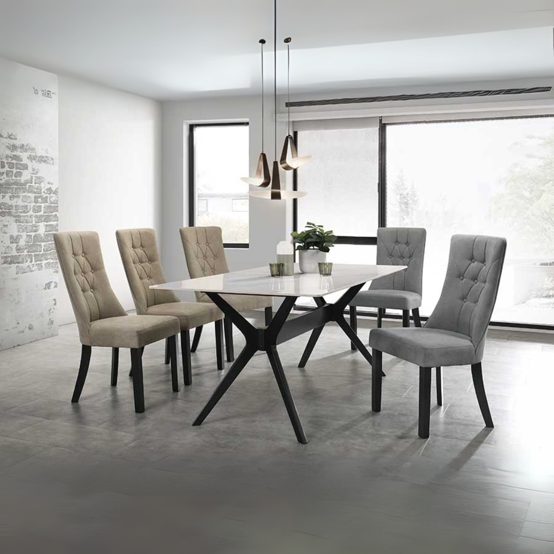 Marianopoli Dining Table + 6 Comune Fabric Dining Chairs