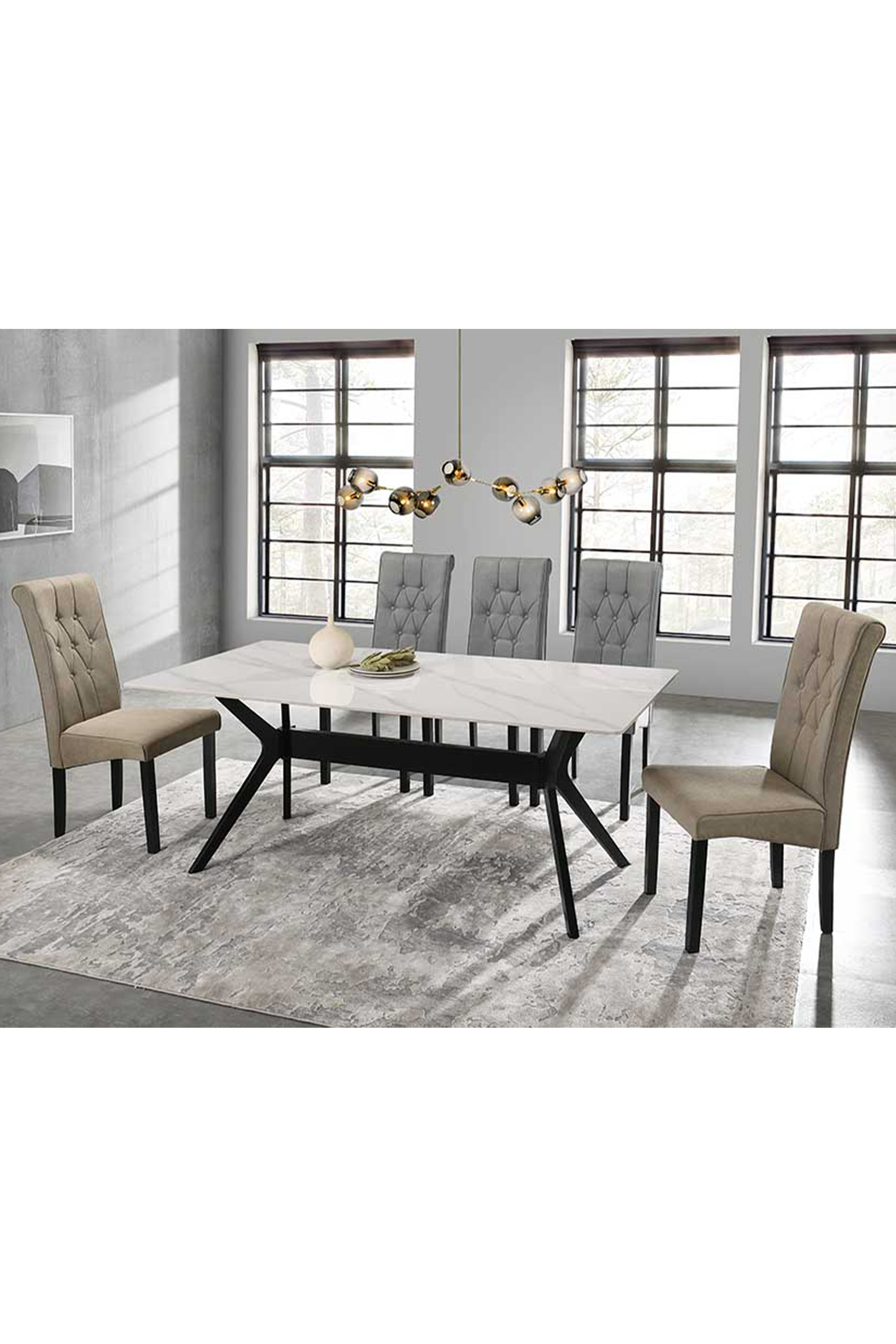 Marianopoli Dining Table + 6 Serna Fabric Dining Chairs