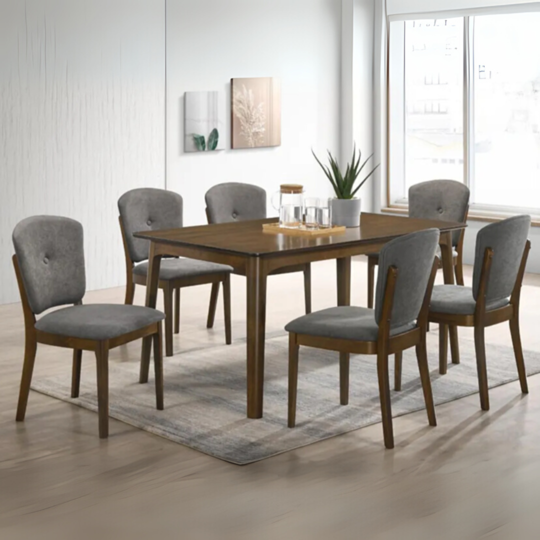 Mitoyo Walnut 1+6 Wooden Dining Set (Hokota)