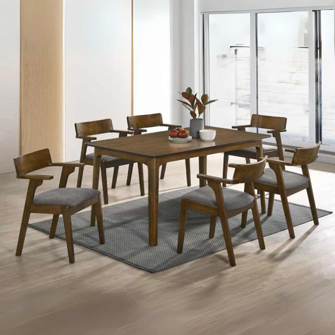 Mitoyo Walnut 1+6 Wooden Dining Set (Toride)